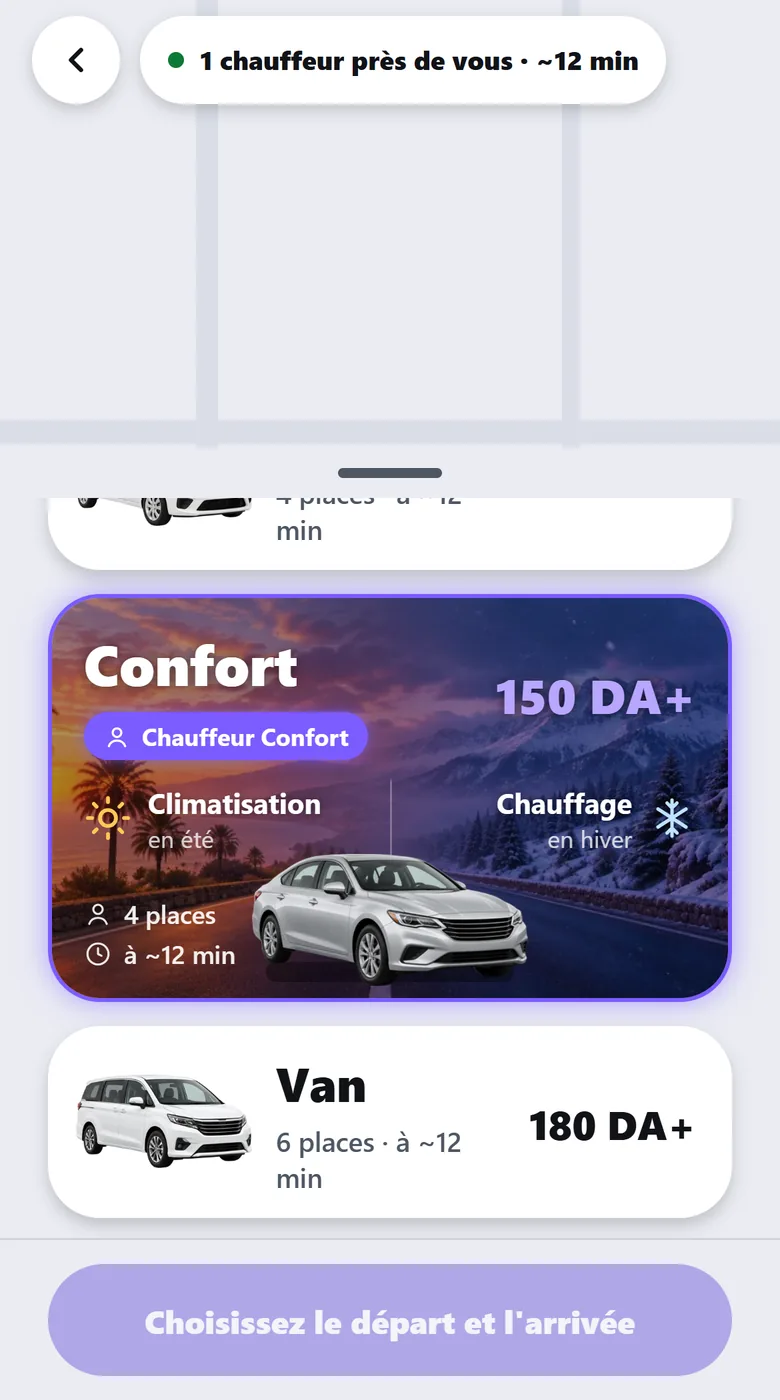 Choisissez votre course — Le prix avant de confirmer
